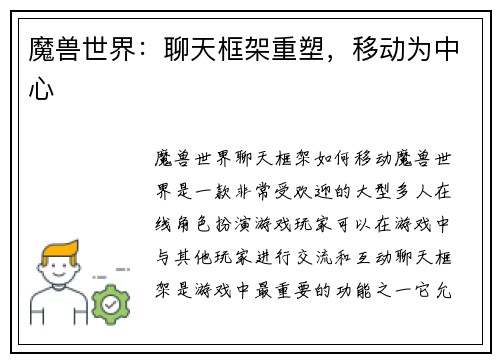 魔兽世界：聊天框架重塑，移动为中心